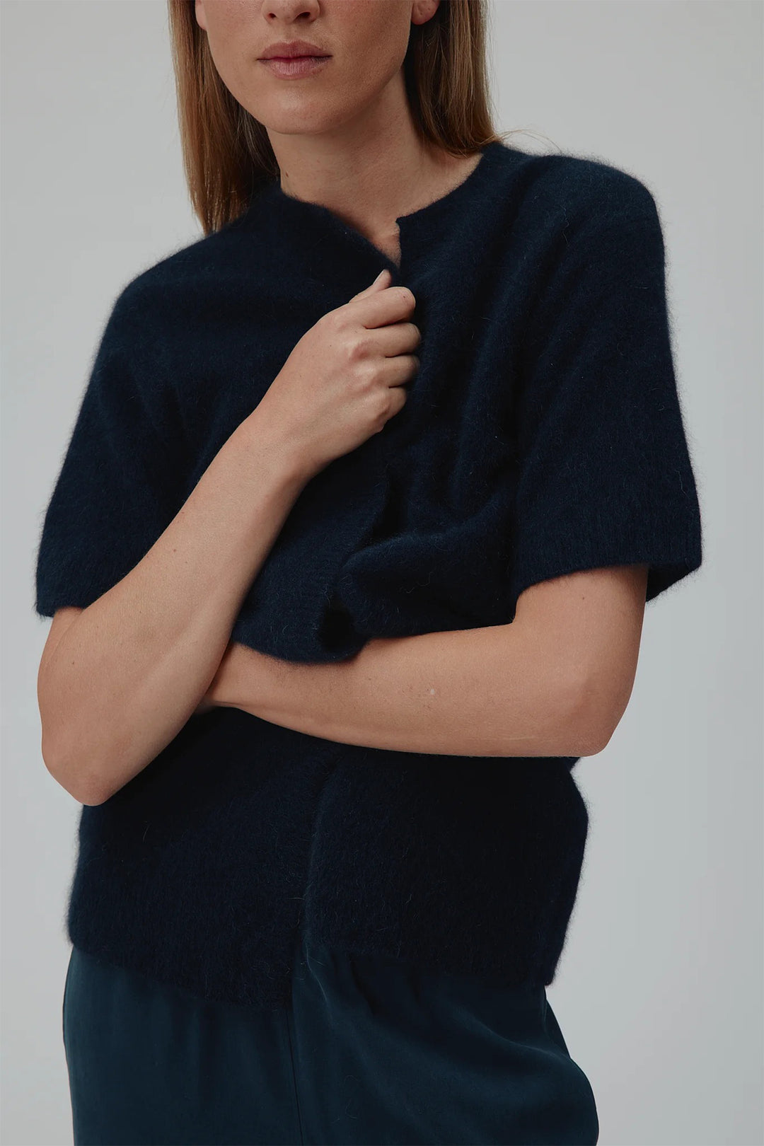 Six Ames Sony 72238 Night Sky Half Sleeve Racoon Wool Cardigan C7090