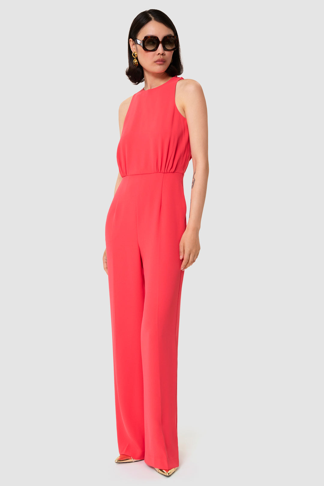 Tara Jarmon TVCOM03TV331 Cherry Red Crepe Jumpsuit - Lonah Boutique