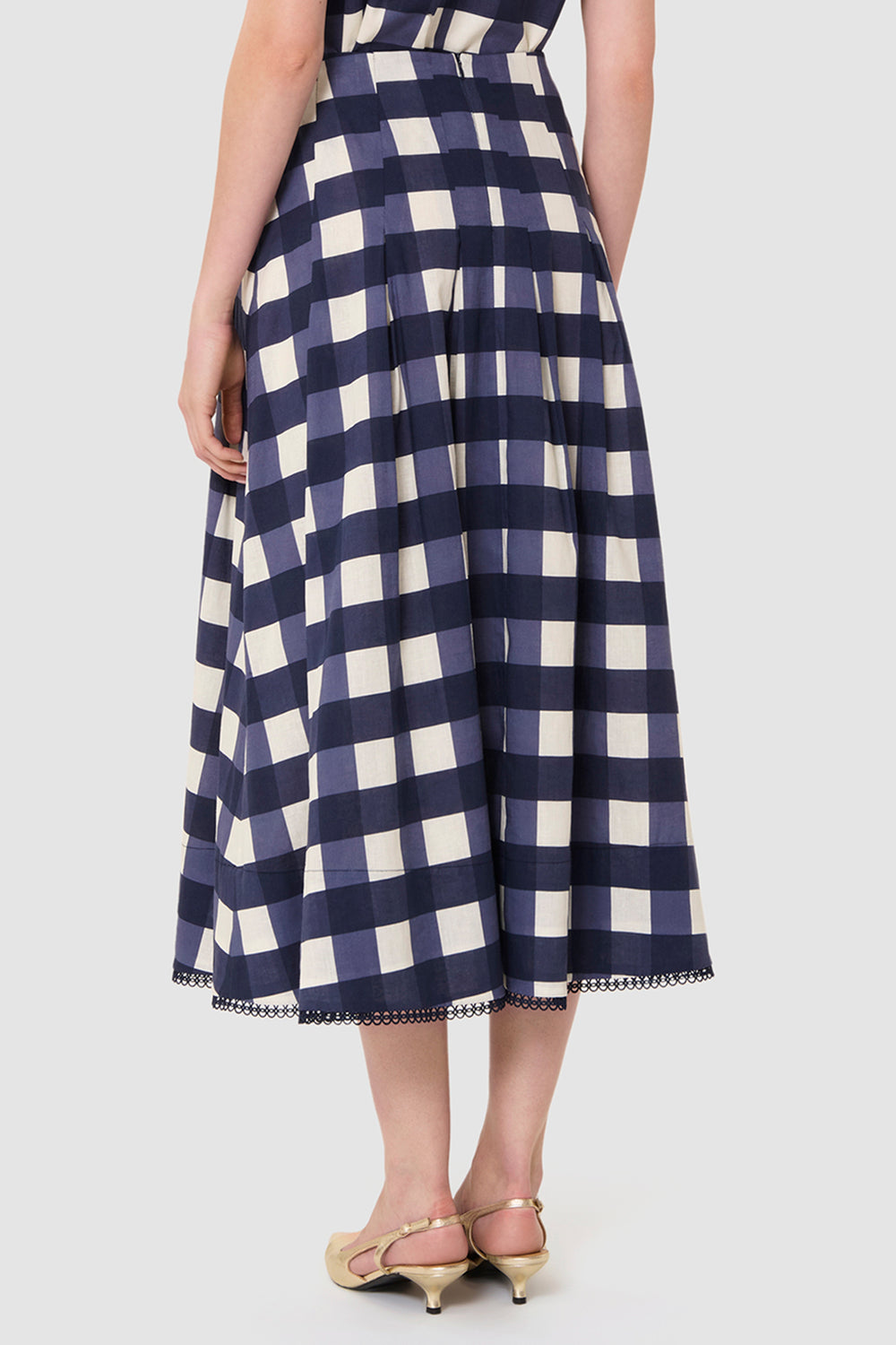 Tara Jarmon TVJUP25TV214 Javoue Linen Mix Skirt Midnight Blue Gingham - Lonah Boutique