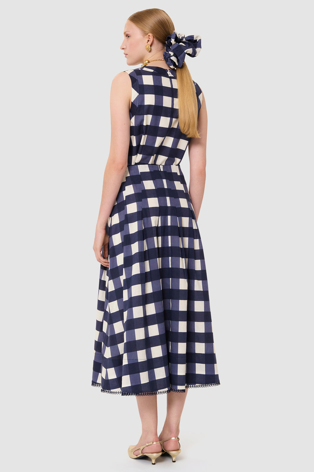 Tara Jarmon TVJUP25TV214 Javoue Linen Mix Skirt Midnight Blue Gingham - Lonah Boutique
