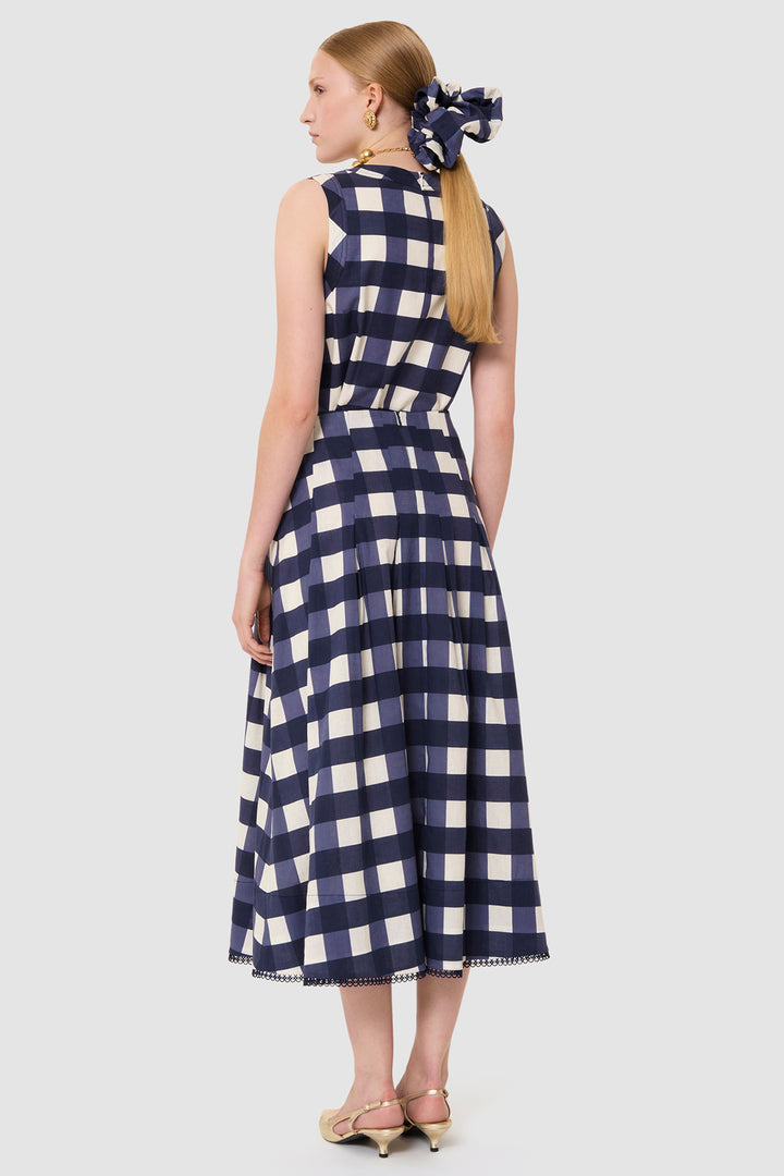 Tara Jarmon TVJUP25TV214 Javoue Linen Mix Skirt Midnight Blue Gingham - Lonah Boutique