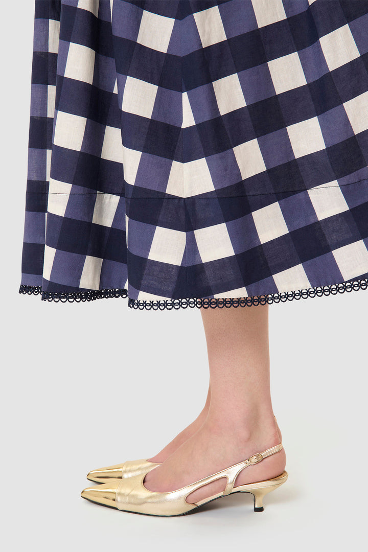 Tara Jarmon TVJUP25TV214 Javoue Linen Mix Skirt Midnight Blue Gingham - Lonah Boutique