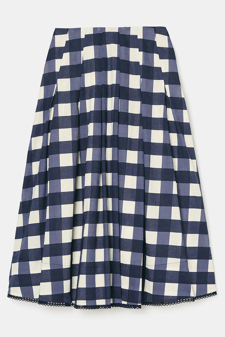 Tara Jarmon TVJUP25TV214 Javoue Linen Mix Skirt Midnight Blue Gingham - Lonah Boutique