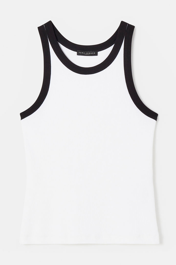 Tara Jarmon TVTEE09TV696 Trish Ribbed Jersey T-Shirt White Black - Lonah Boutique