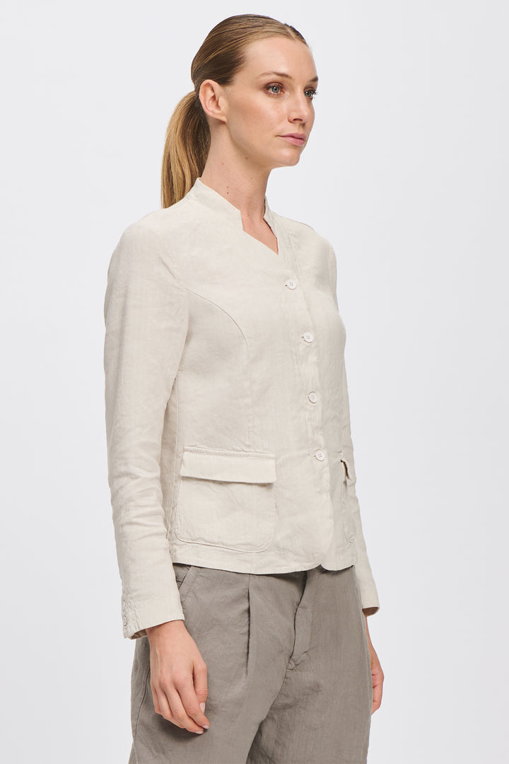 Transit CFDTRCC120 Chalk Stretch Linen Blend Waisted Jacket 01