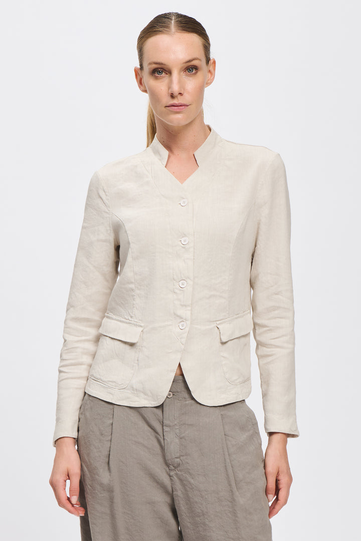 Transit CFDTRCC120 Chalk Stretch Linen Blend Waisted Jacket 01