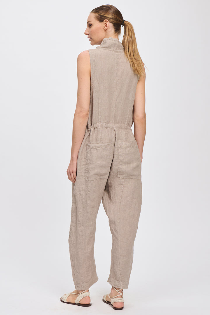 Transit CFDTRCD139 Rope Taupe Linen Comfort Fit Jumpsuit Overalls 21
