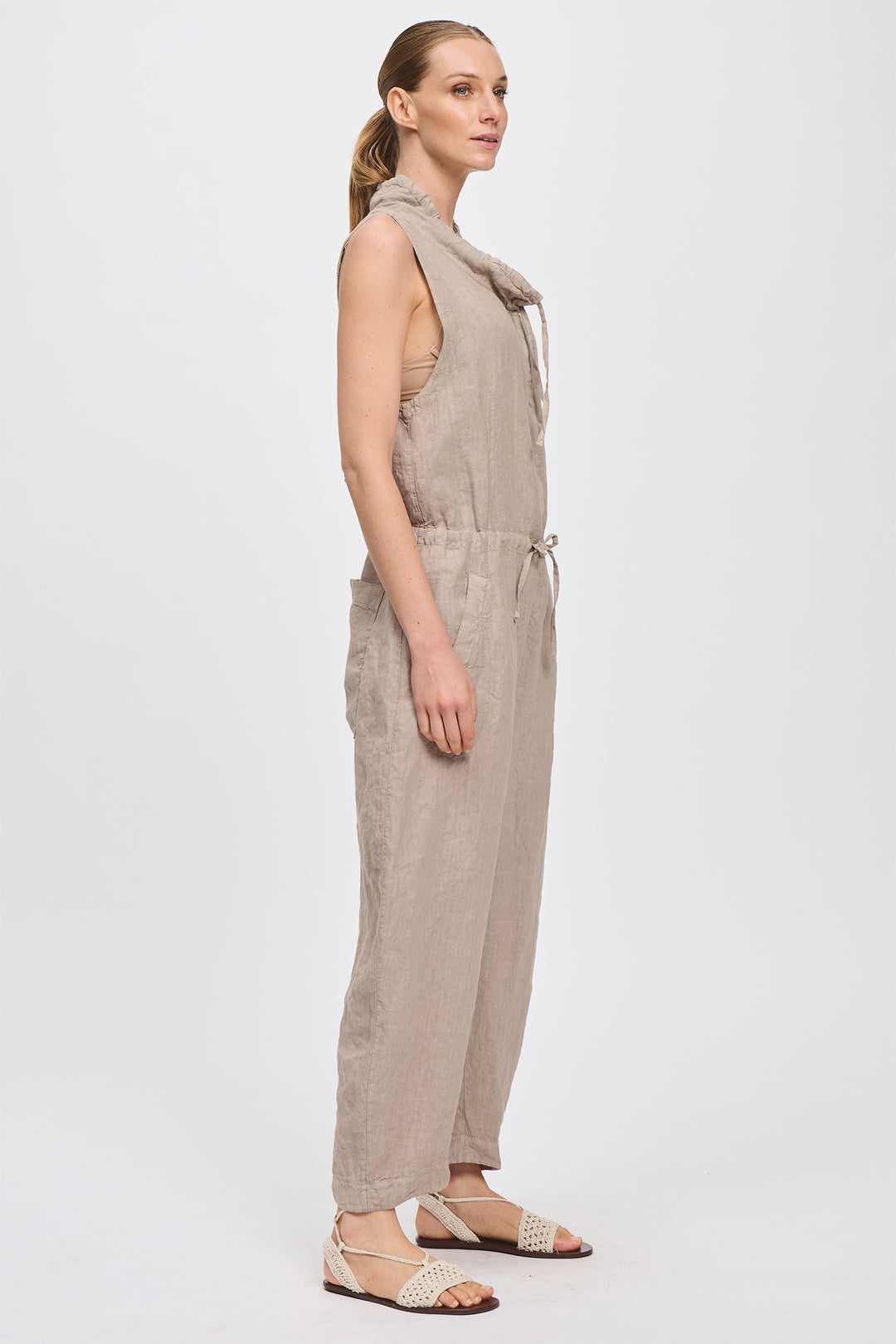 Transit CFDTRCD139 Rope Taupe Linen Comfort Fit Jumpsuit Overalls 21