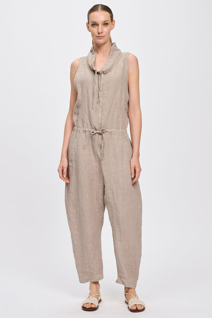 Transit CFDTRCD139 Rope Taupe Linen Comfort Fit Jumpsuit Overalls 21