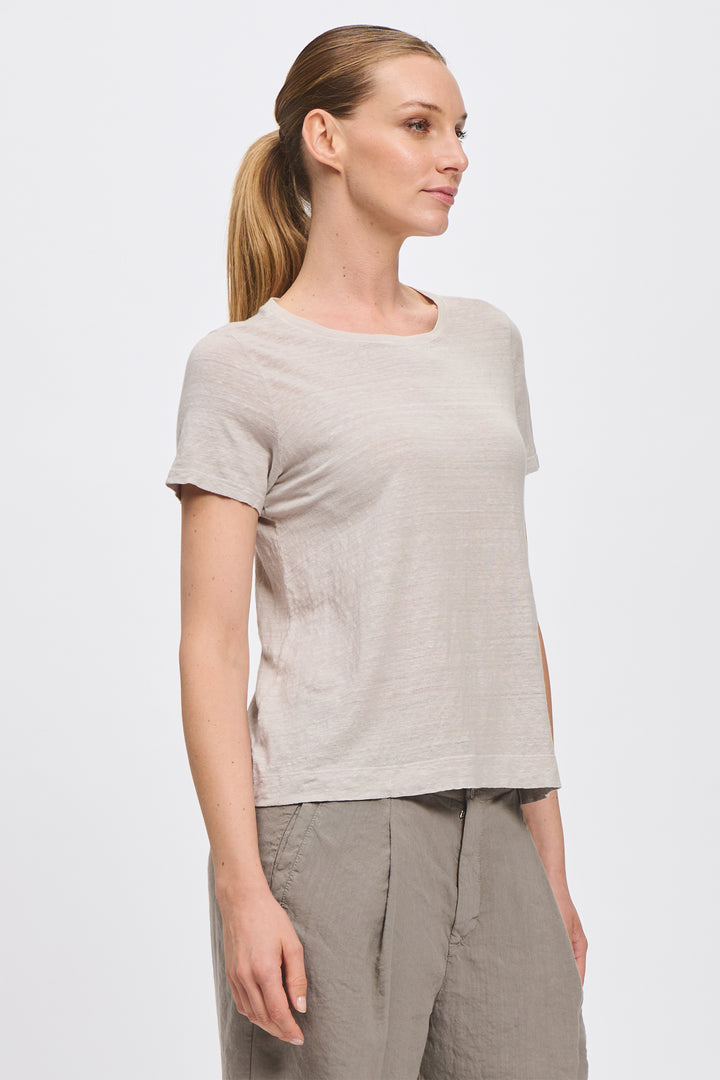 Transit CFDTRCK206 Rope Beige V-Neck Linen Jersey T-Shirt 21