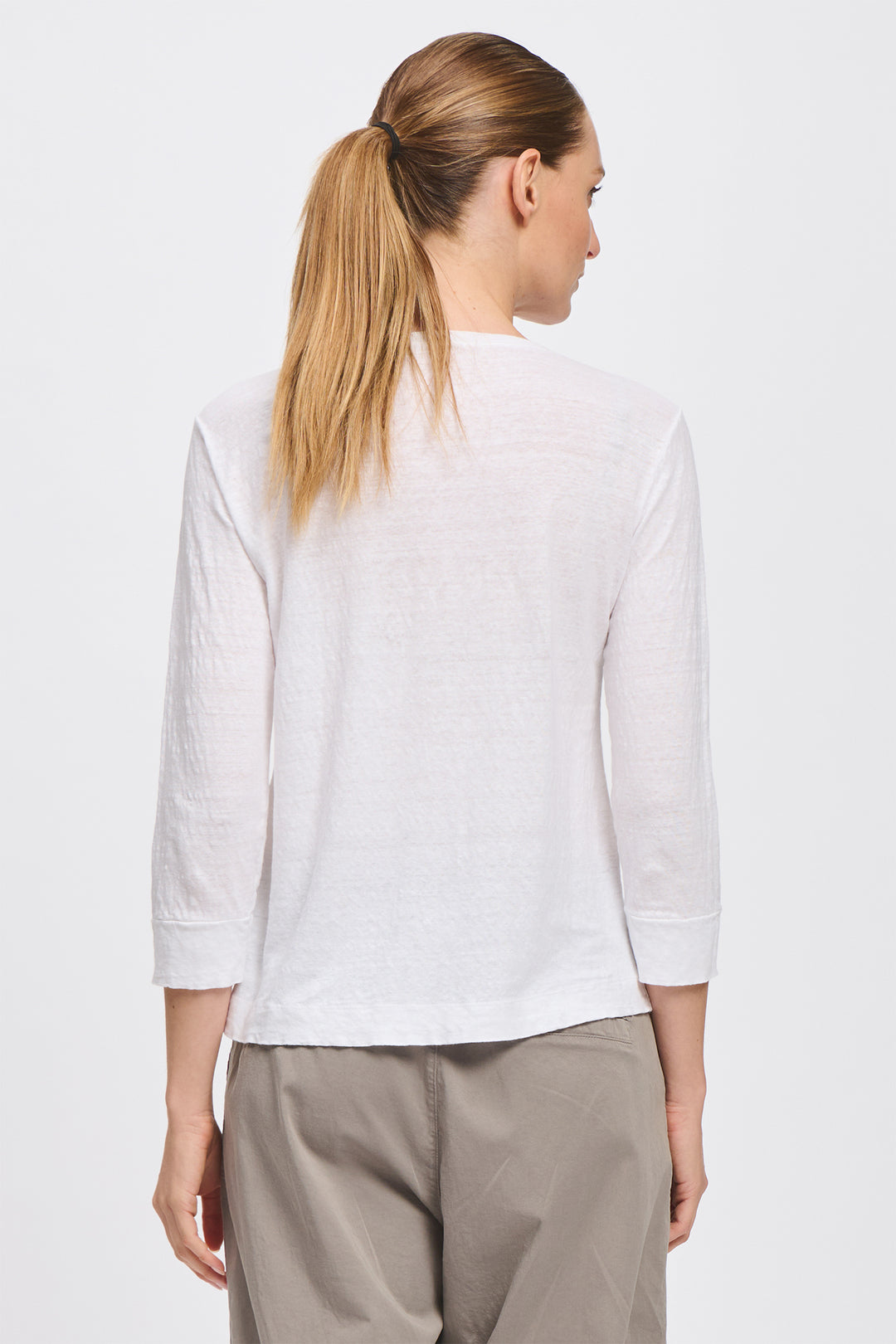 Transit CFDTRCK207 White Slim Fit V-Neck Linen Jersey T-Shirt 00