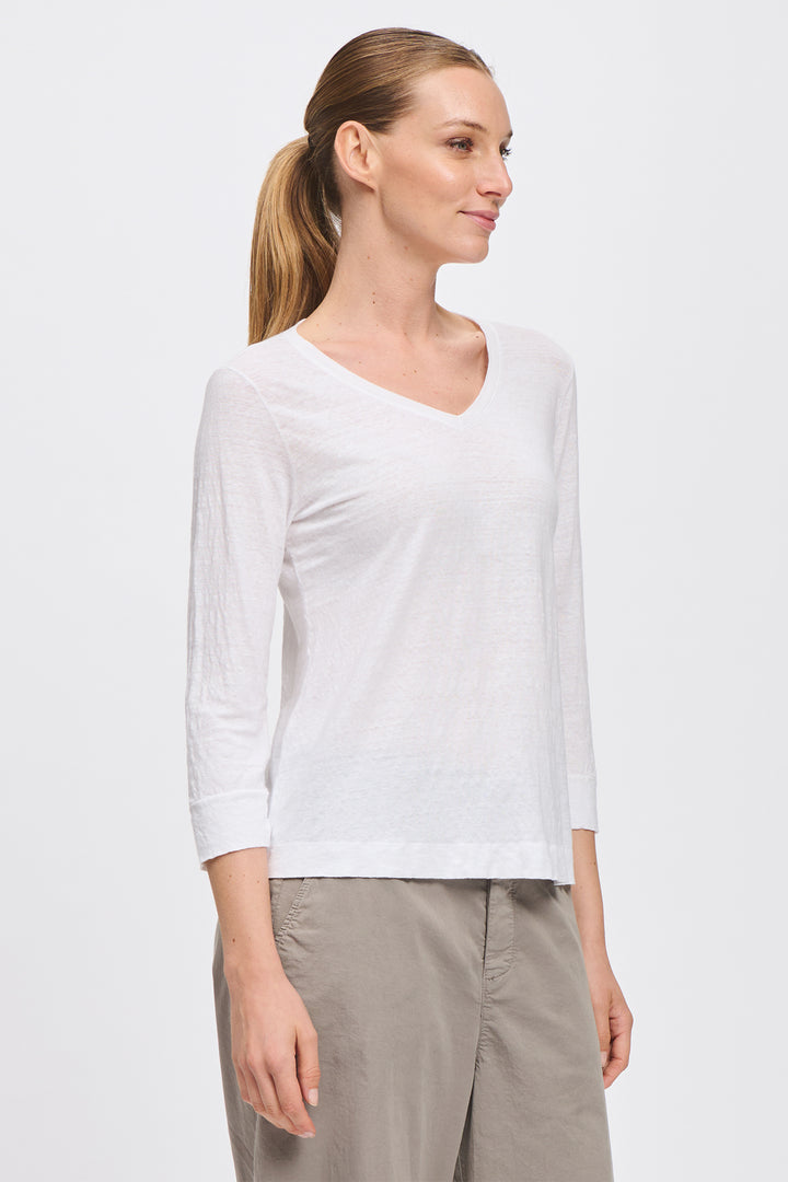 Transit CFDTRCK207 White Slim Fit V-Neck Linen Jersey T-Shirt 00
