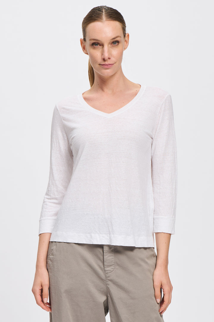 Transit CFDTRCK207 White Slim Fit V-Neck Linen Jersey T-Shirt 00