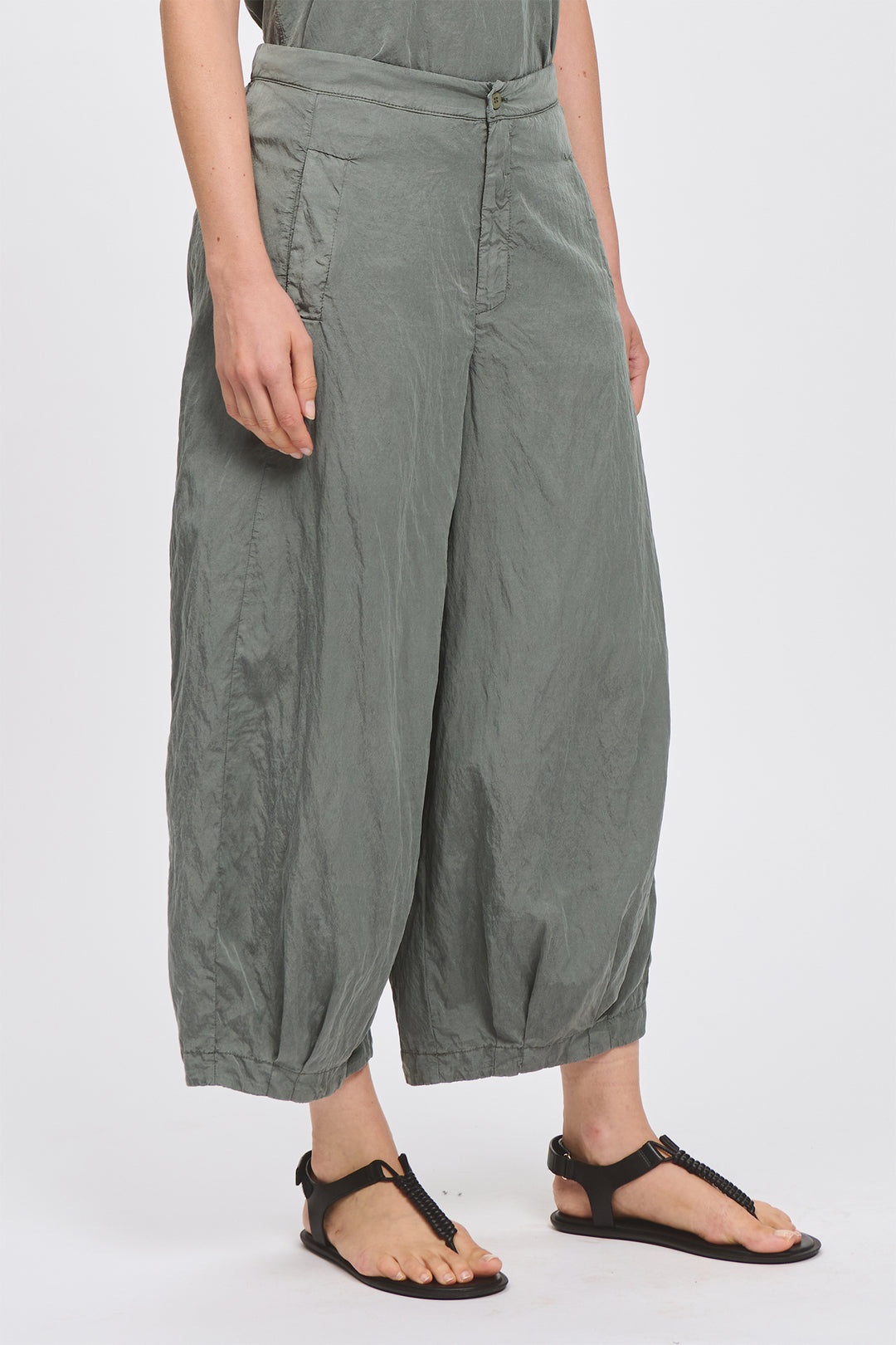 Transit CFDTRCV314 Green Silk Blend Wide Leg Cropped Trousers 04