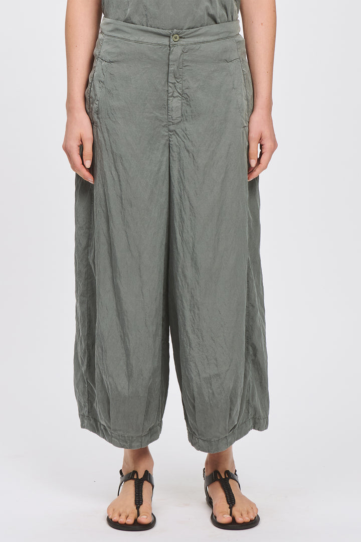 Transit CFDTRCV314 Green Silk Blend Wide Leg Cropped Trousers 04