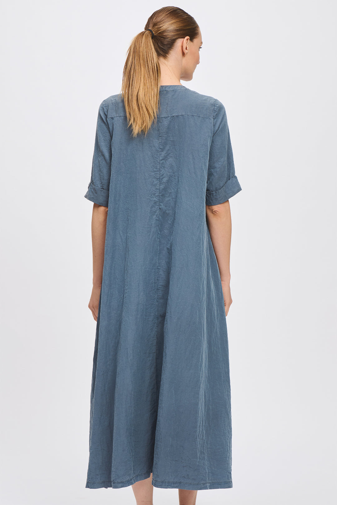Transit CFDTRCV315 Blu State Silk Blend Round Neck Dress 05