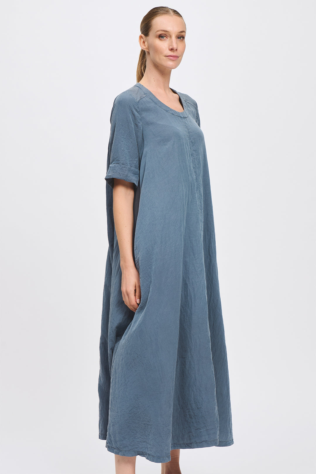 Transit CFDTRCV315 Blu State Silk Blend Round Neck Dress 05