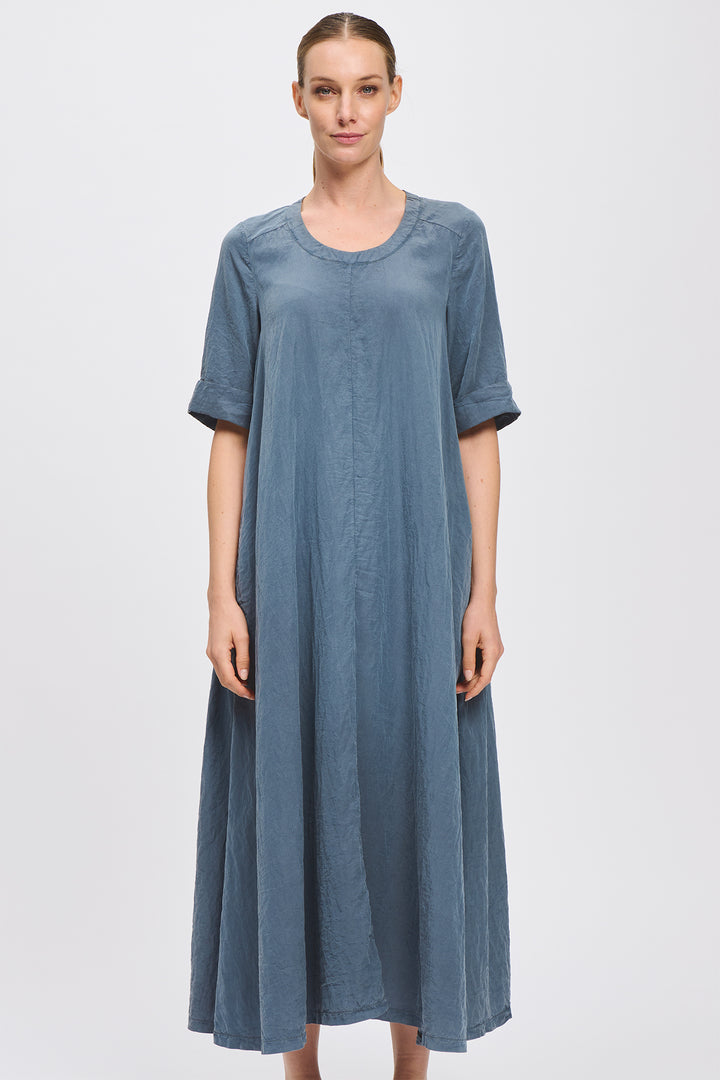 Transit CFDTRCV315 Blu State Silk Blend Round Neck Dress 05