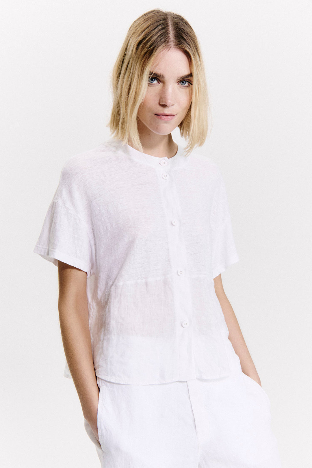Transit CFDTRZK203 Linen Shirt Short Sleeve White - Lonah Boutique