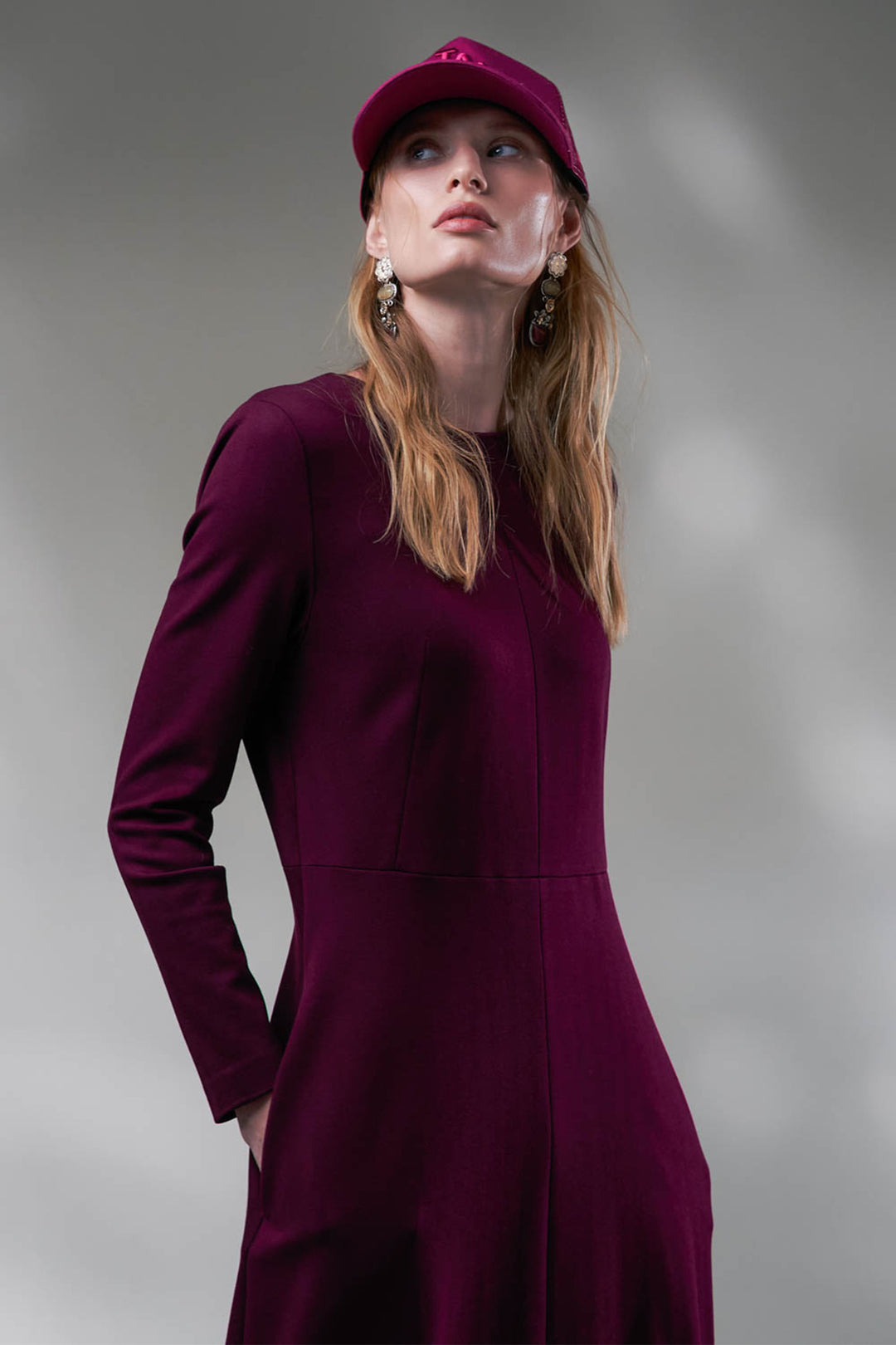Vicario Cinque Adalia 611 Burgundy Red Midi Dress, front view