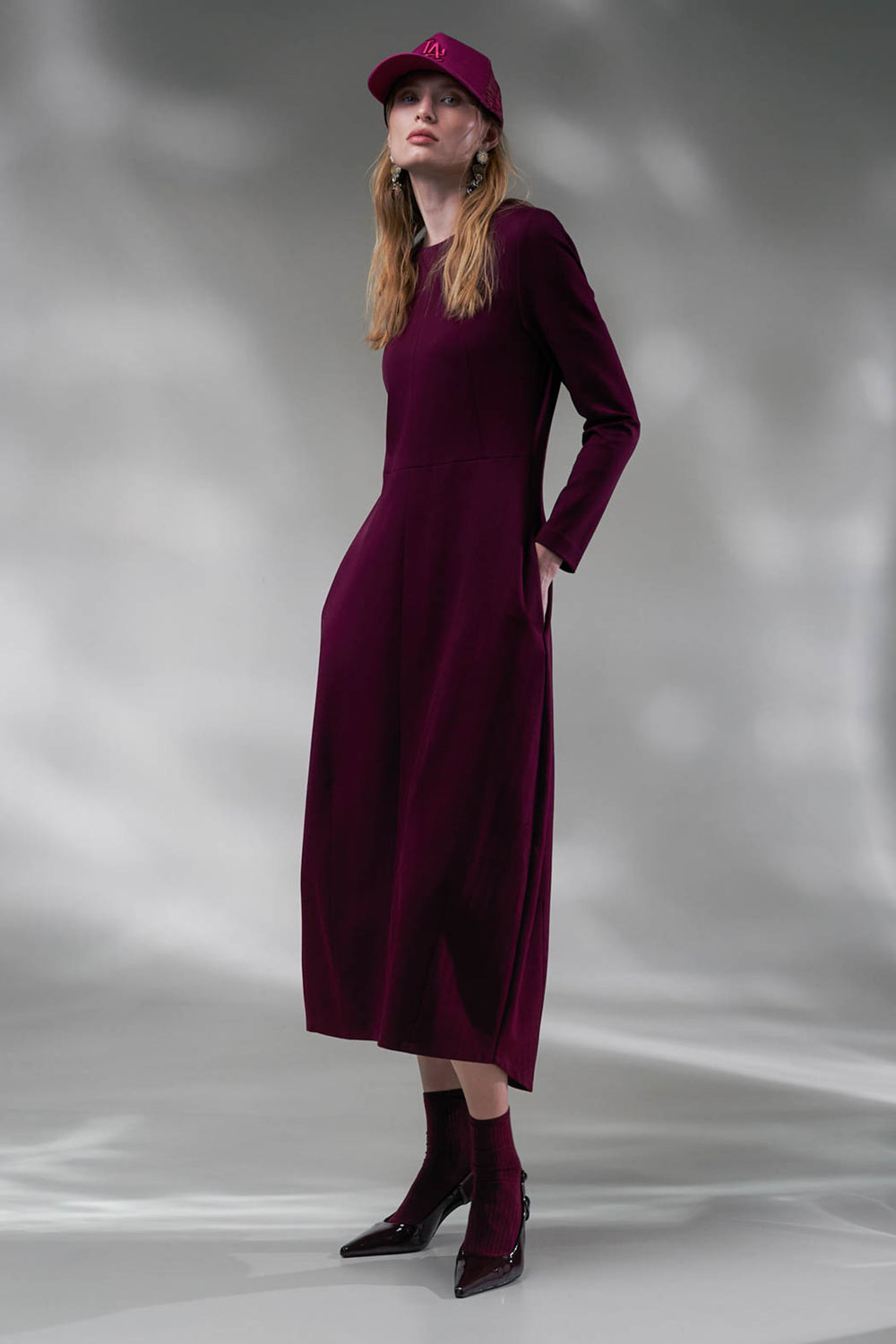 Vicario Cinque Adalia 611 Burgundy Red Midi Dress, full length