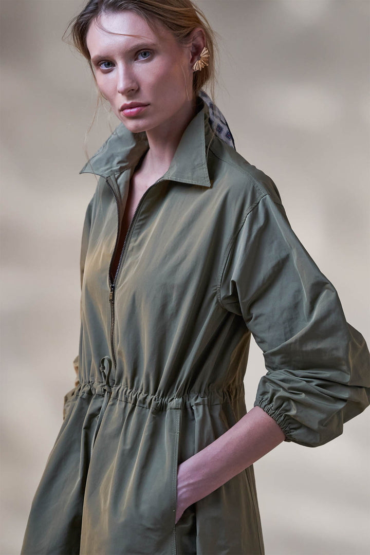 Vicario Cinque Algeria 2484 Green Shirt Dress, front view with hands in pockets