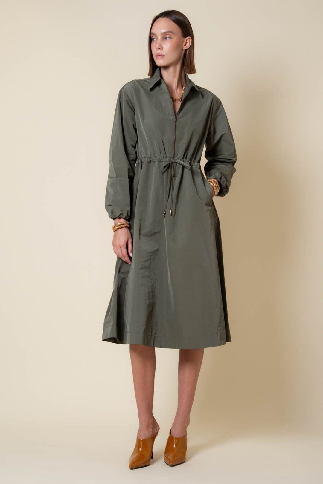 Vicario Cinque Algeria 2484 Green Shirt Dress, full length front