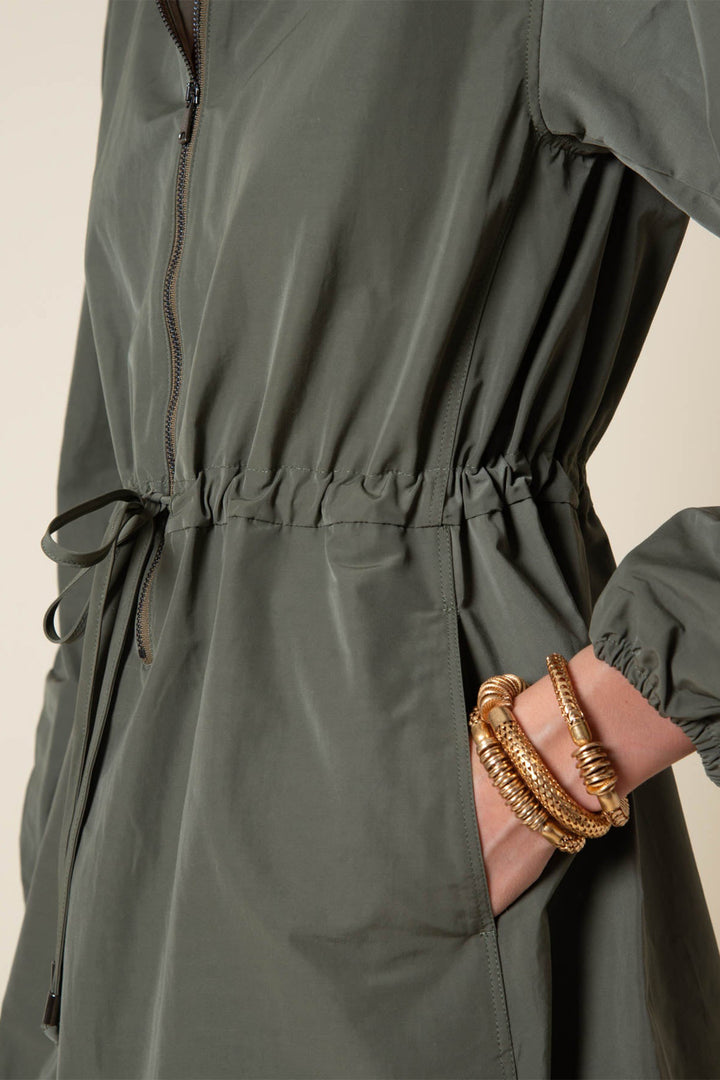 Vicario Cinque Algeria 2484 Green Shirt Dress, side pocket and gathered cuff detail
