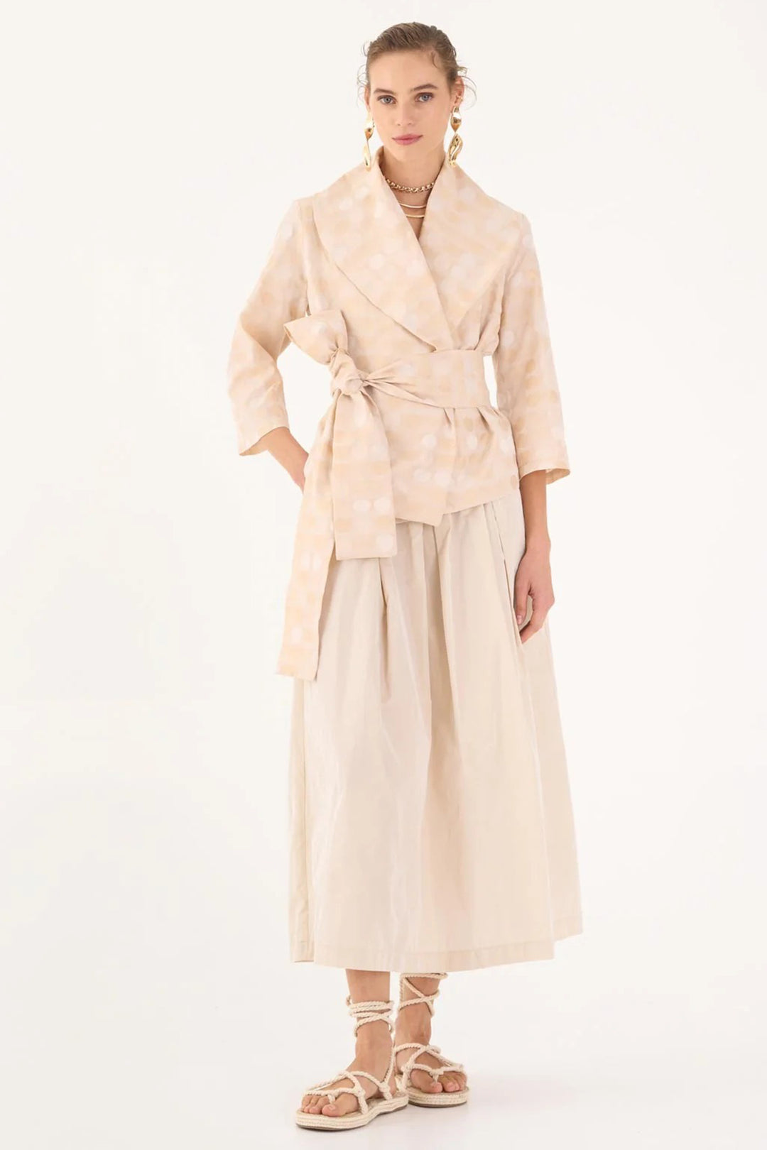 Vicario Cinque Gorizia 061I Beige Tafetta High Waisted Midi Skirt