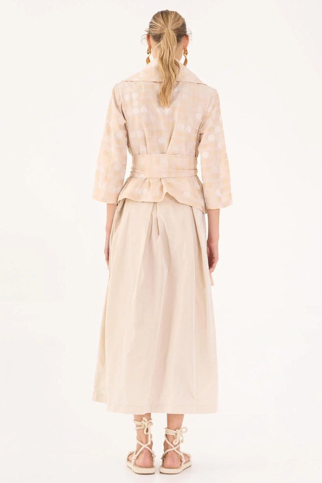 Vicario Cinque Gorizia 061I Beige Tafetta High Waisted Midi Skirt