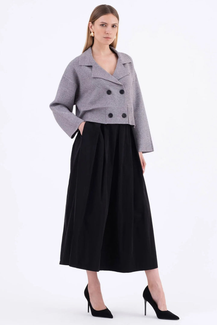 Vicario Cinque Gorizia 061I Black Taffeta High Waisted Midi Skirt