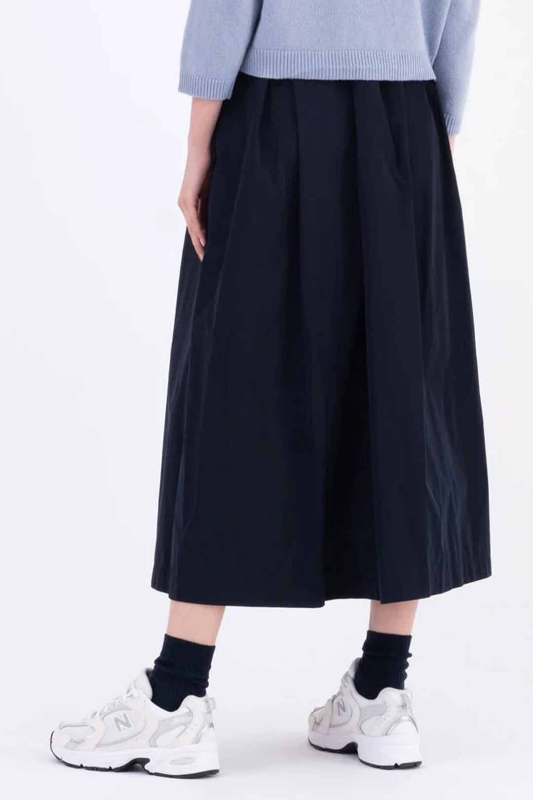 Vicario Cinque Gorizia 061I Navy Taffeta High Waisted Midi Skirt