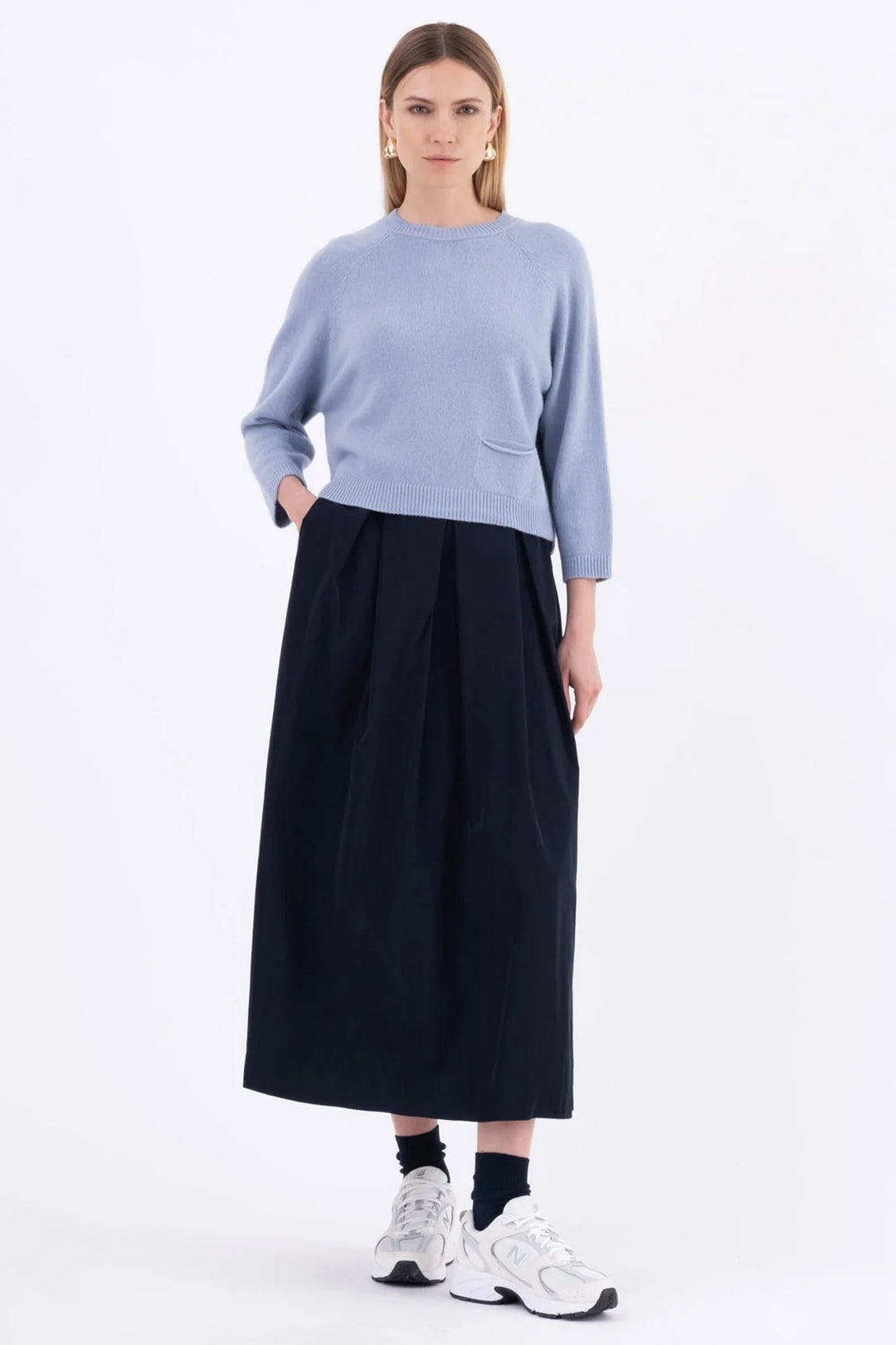 Vicario Cinque Gorizia 061I Navy Taffeta High Waisted Midi Skirt