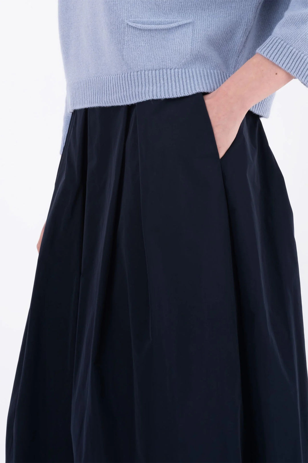 Vicario Cinque Gorizia 061I Navy Taffeta High Waisted Midi Skirt