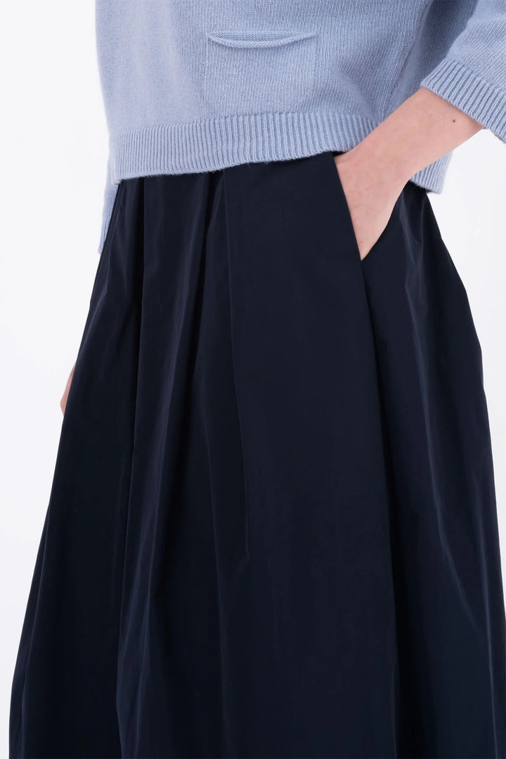 Vicario Cinque Gorizia 061I Navy Taffeta High Waisted Midi Skirt