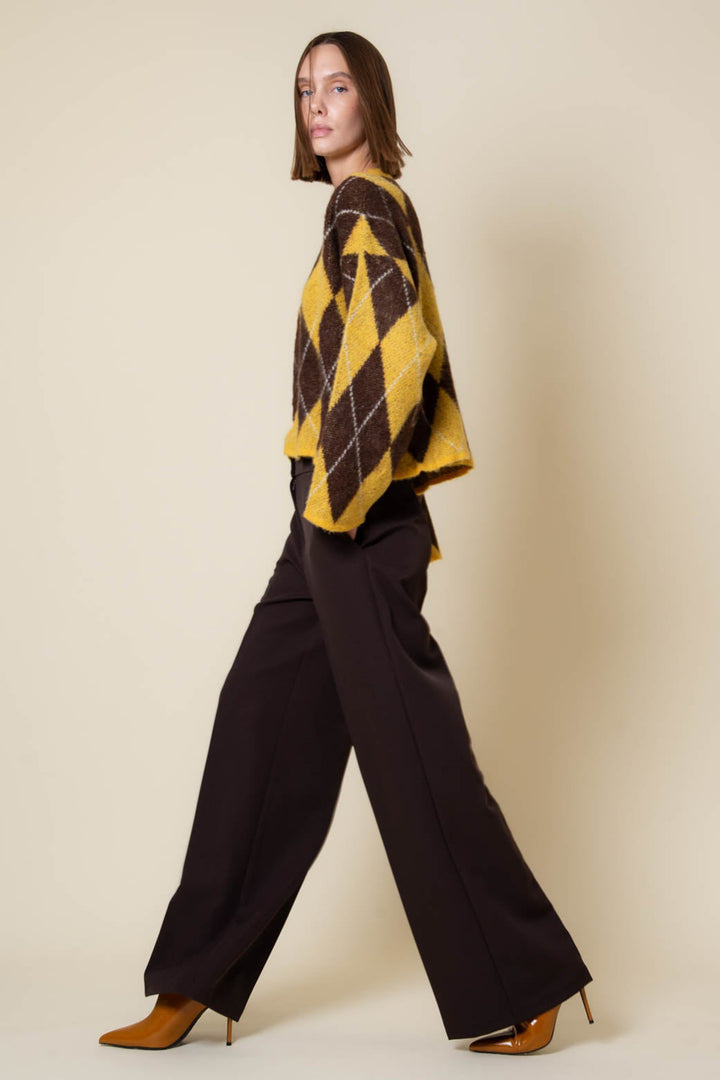 Vicario Cinque Palombo 606 Brown Wide Leg Trousers, side view in motion