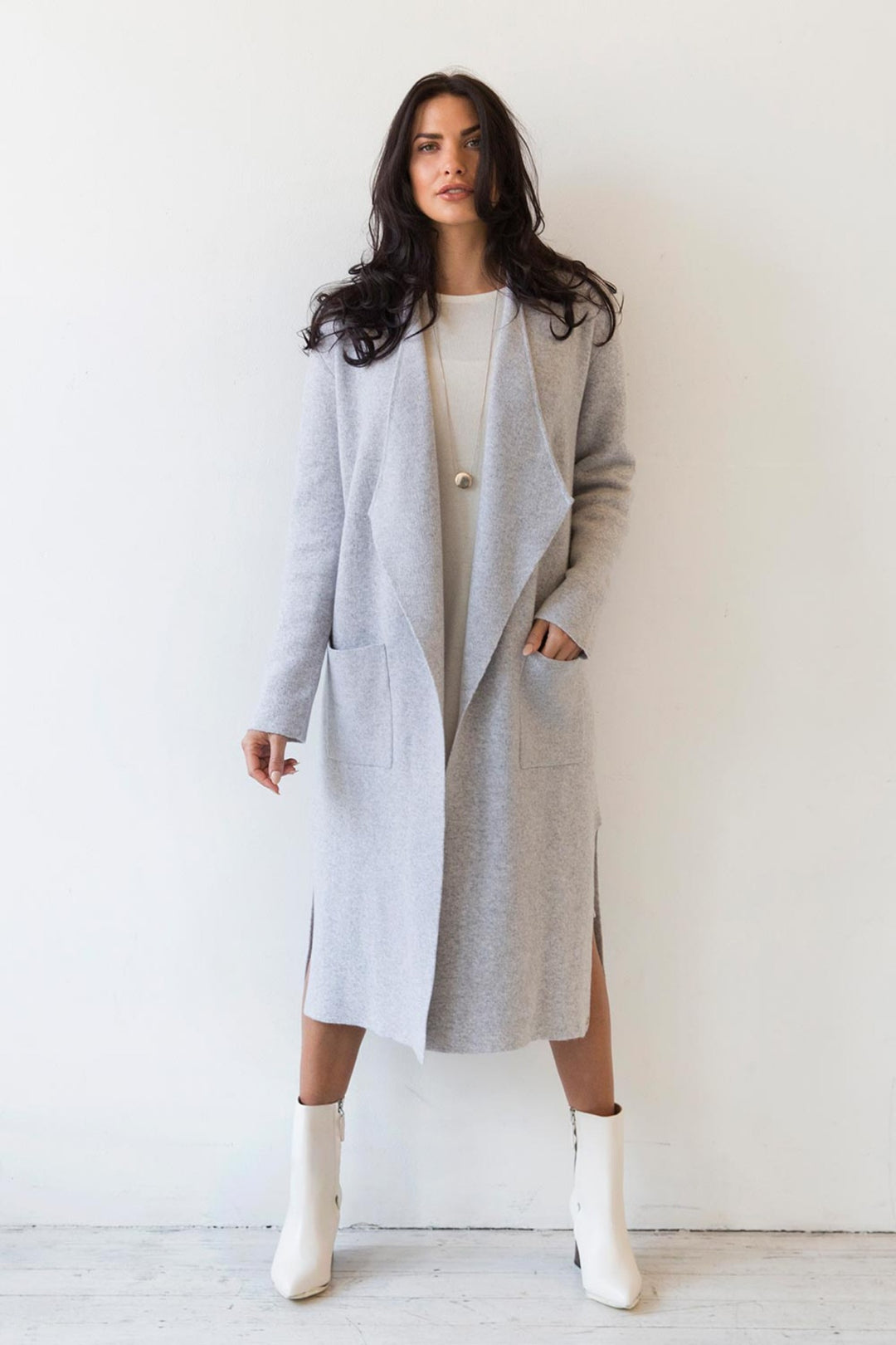 Mia Fratino 17123 Lapel Cash Grey Cashmere  Coat