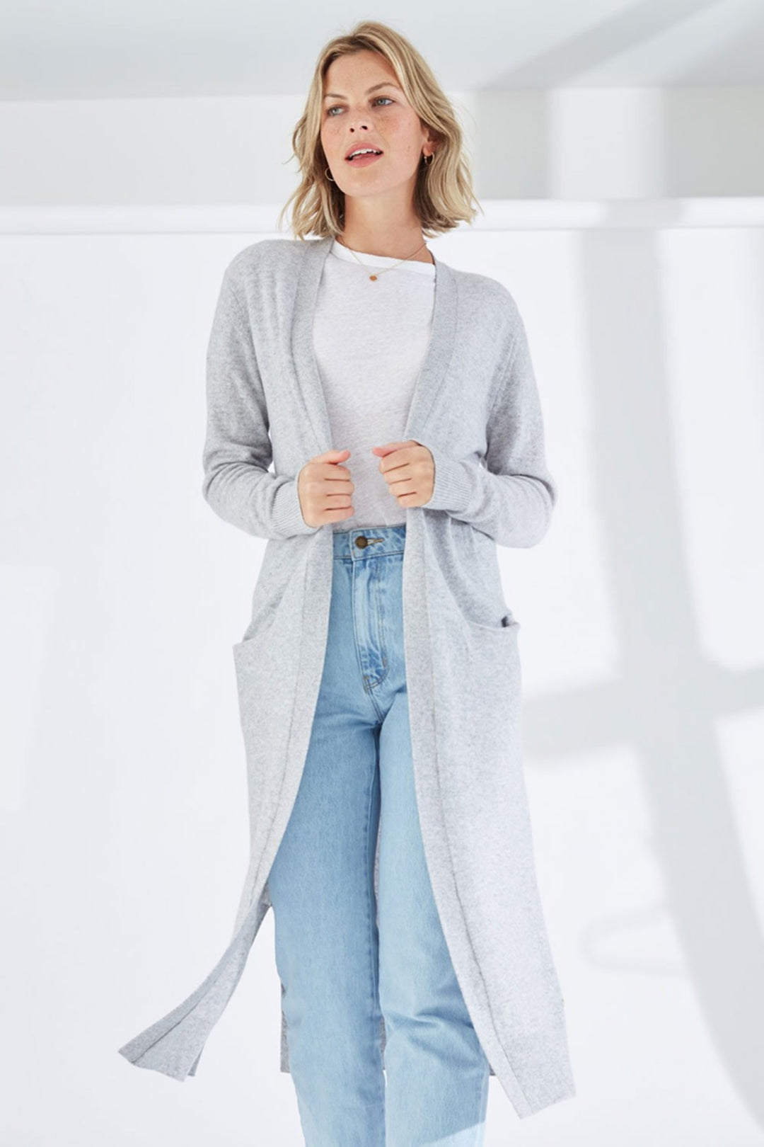 Mia Fratino 17202 Long Grey Cashmere Cardigan