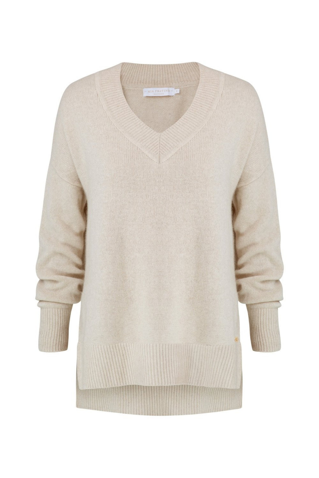 Mia Fratino 18601 Slouch Ecru V Neck Sweaters