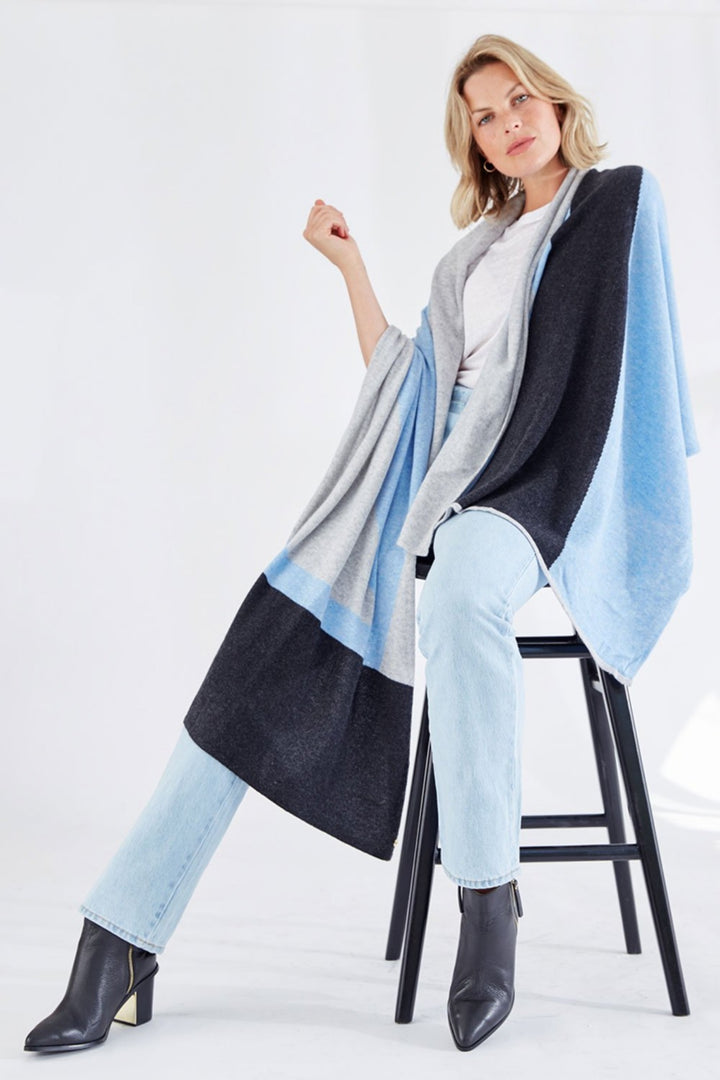 Mia Fratino 17509 Geometric Cashmere Wrap Powder Blue