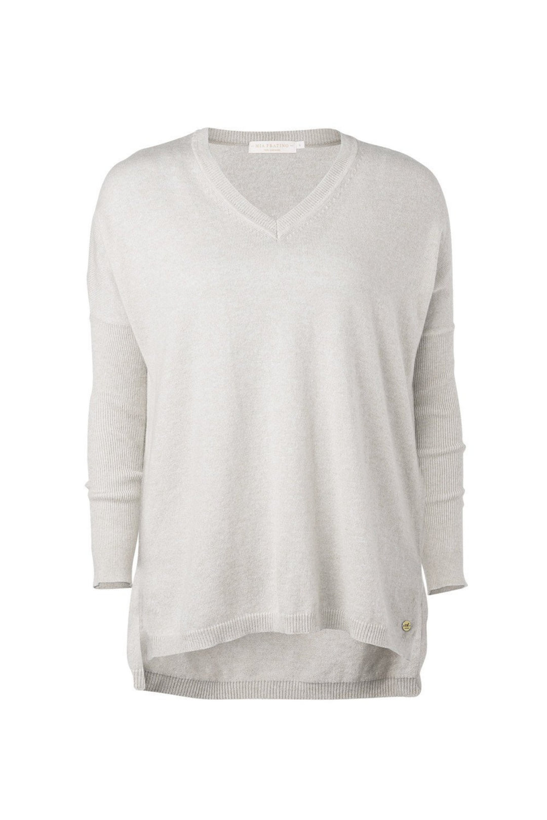 Mia Fratino 16100 Grey Cashmere Boyfriend V-Neck front