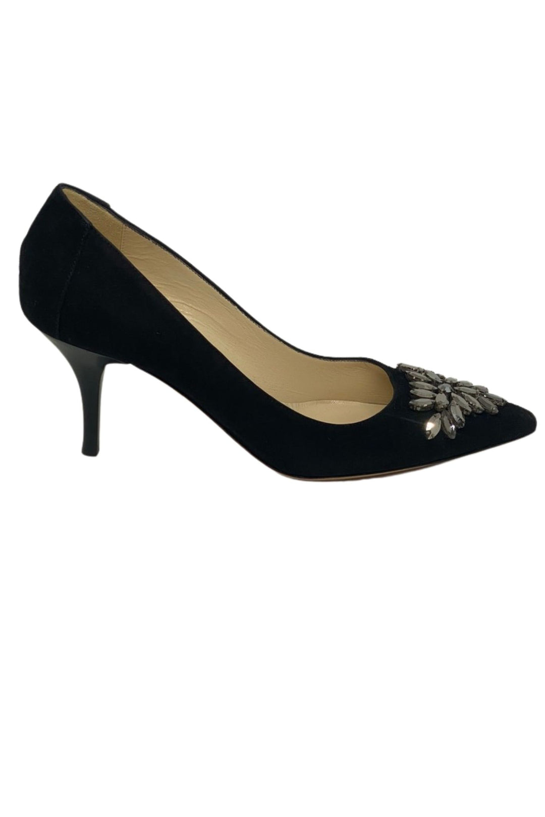 Emma Hope 16047 Suede Court Shoes Black With Embellishment