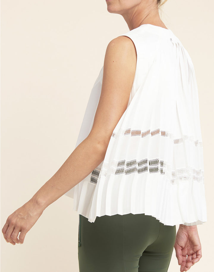 High Concertina Sleeveless Top White
