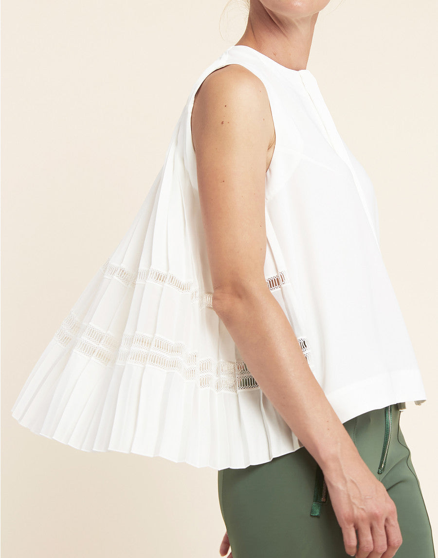 High Concertina Sleeveless Top White