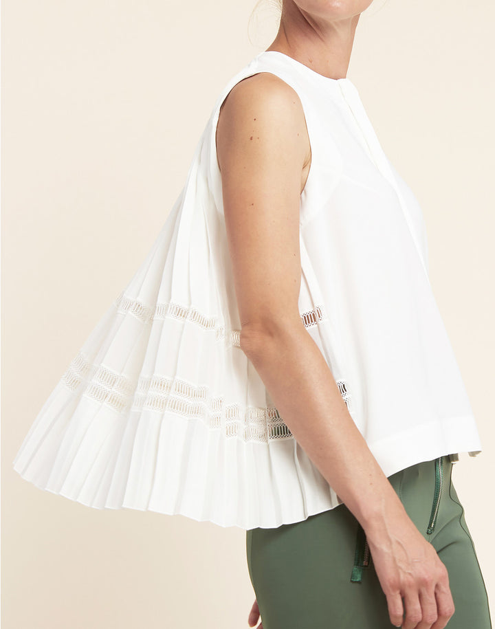 High Concertina Sleeveless Top White