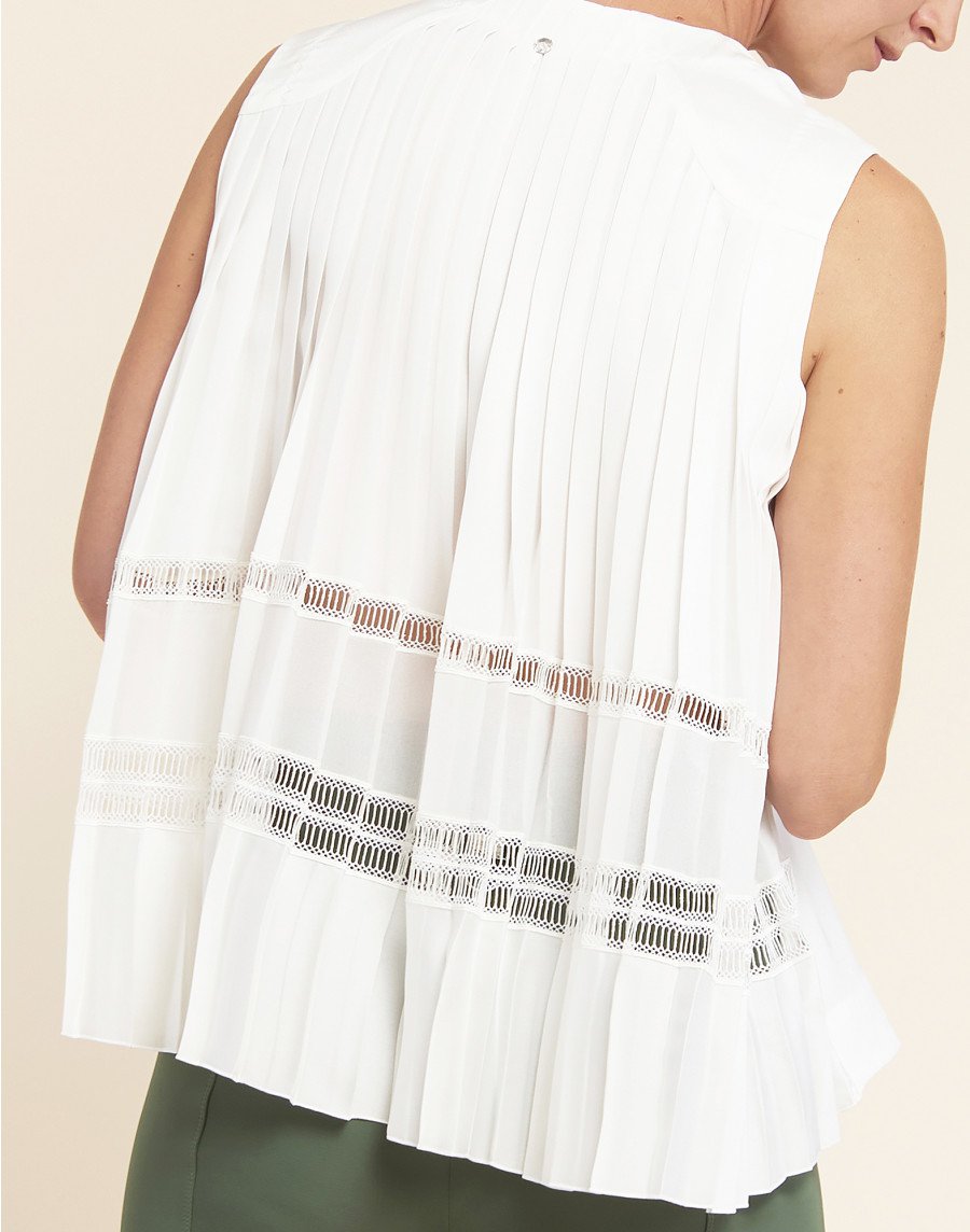 High Concertina Sleeveless Top White