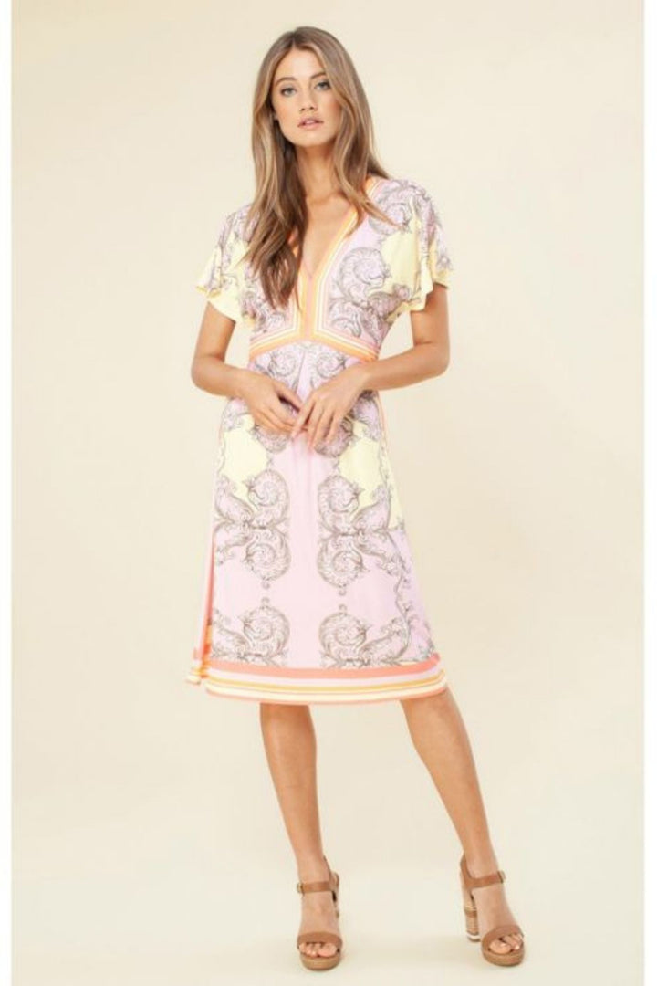 Hale Bob 02YS6843 Jersey Dress Floral Dress Yellow
