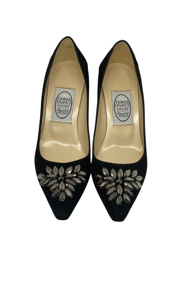 Emma Hope 16047 Suede Court Shoes Black With Embellishment