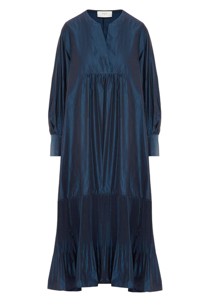 Beatrice B 6837 Ionio Blue Taffeta Dress With Micro Pleats - Lonah Boutique