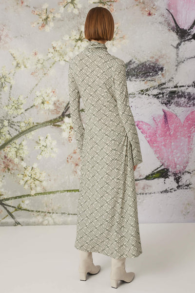 Beatrice B 6847 Sage Green Geo Print Long Jersey Dress - Lonah Boutique
